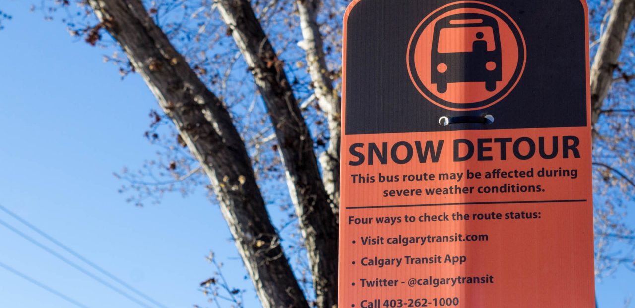 snow detour sign