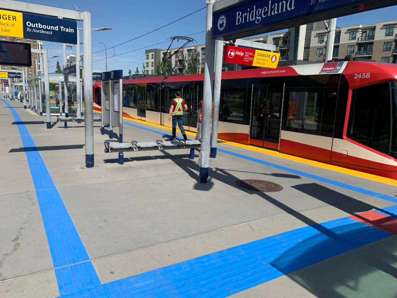 the new tactile surface indicators at Bridgeland/Memorial Station