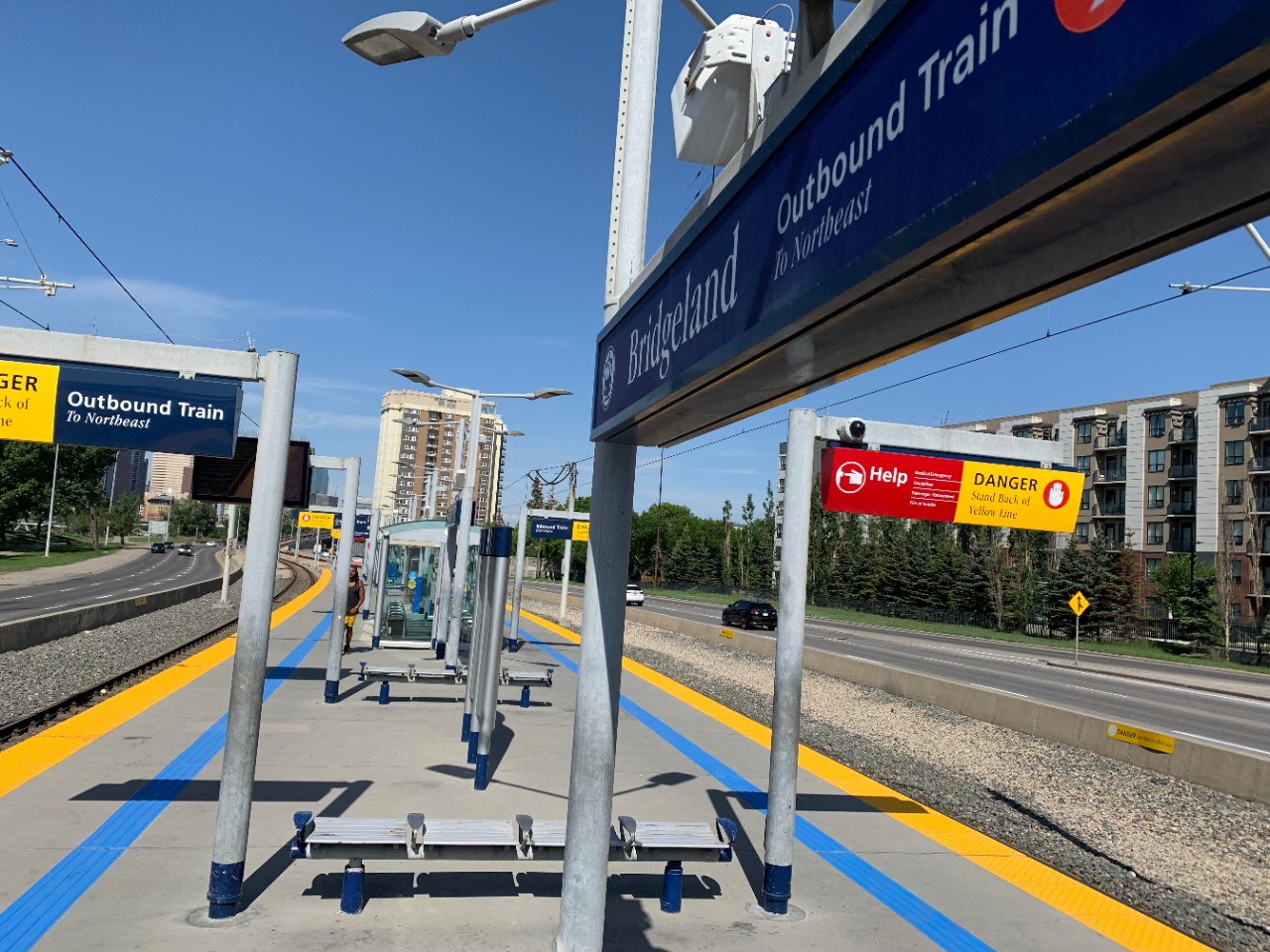 the new tactile surface indicators at Bridgeland/Memorial Station